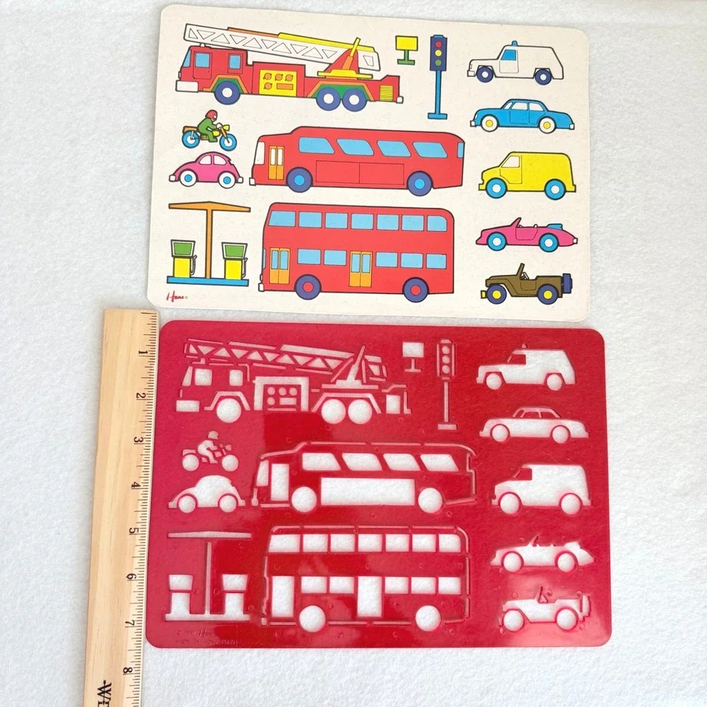Hano Vintage 1987 Transportation Stencils & Cards Set 4pc Kids Art Hong Kong